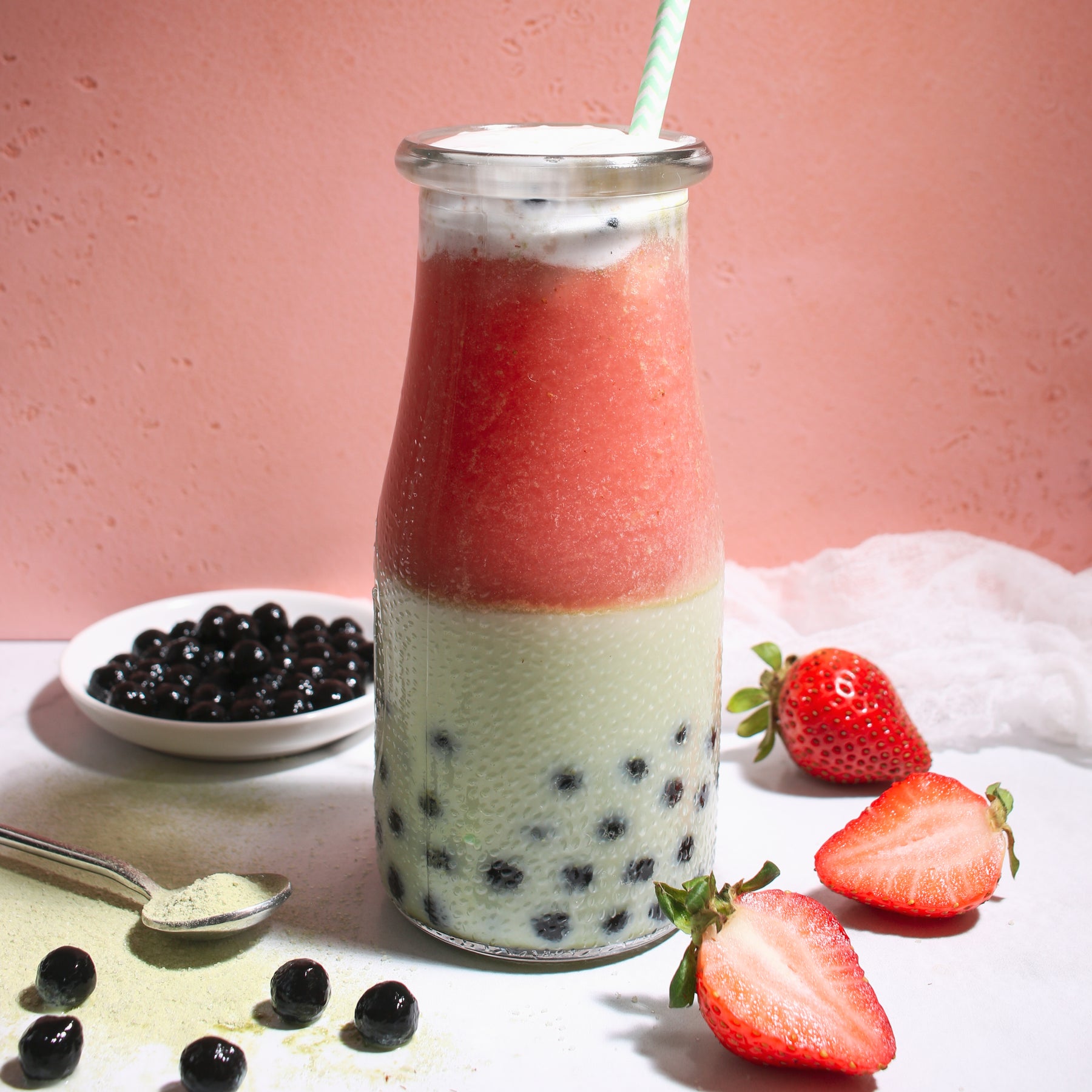 StrawberryMatcha Bubble Tea Life Refreshed Brands Real Coco